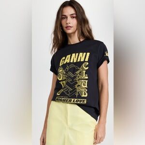 Ganni Black and Yellow Graphic Tee